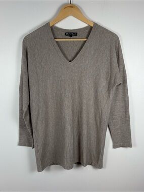 Picadilly Canada Women Rustic Taupe V Neck Button Back Knit Sweater Size Small